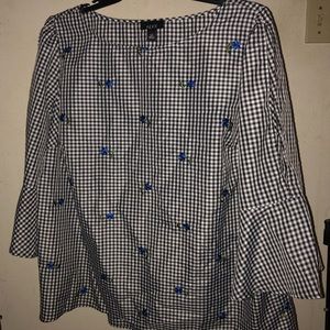 Black and White Checkered Cold Shoulder Blouse